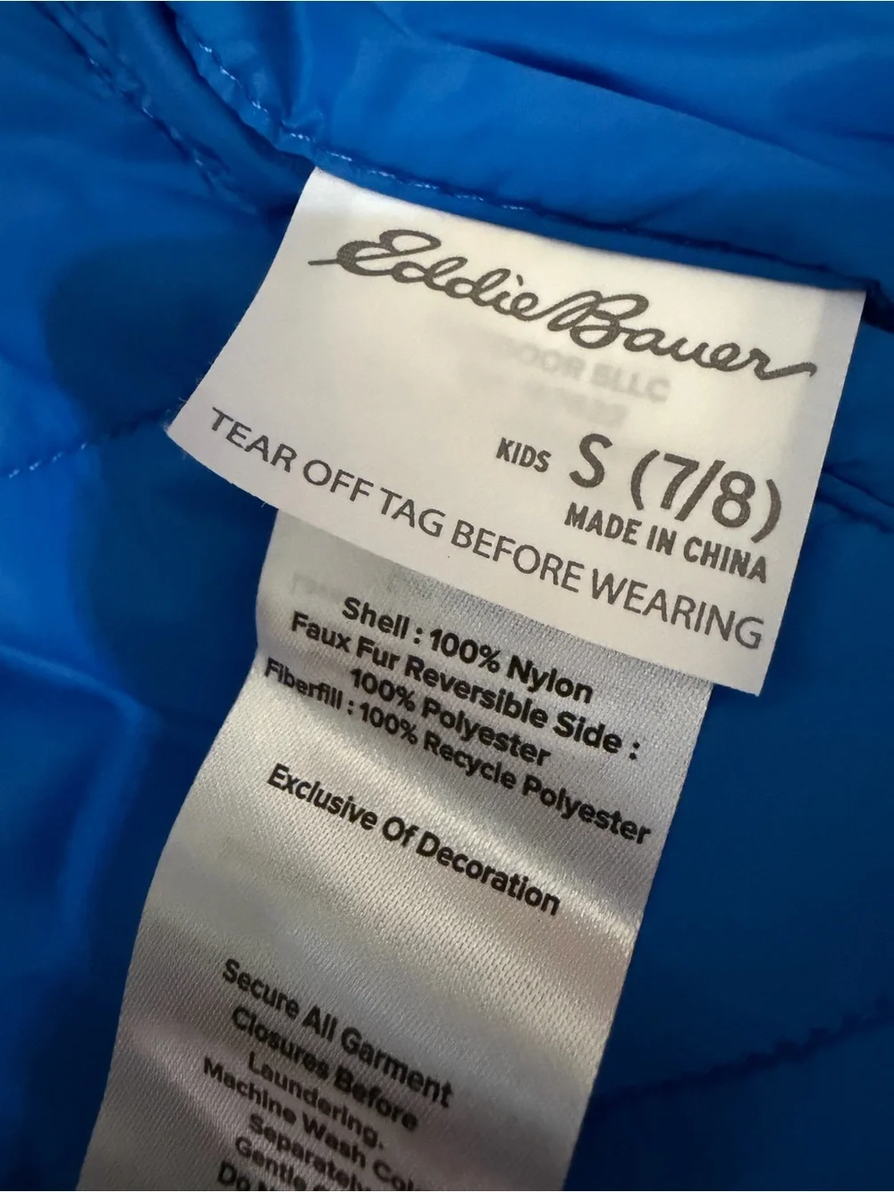 Eddie Bauer reversible Kids Hooded Puffer Jacket in Dark Blue & Bright Blue